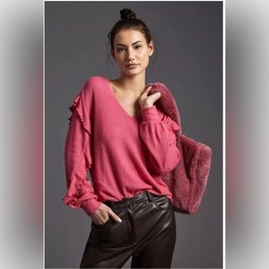 Pilcro | Waffle Vneck With Ruffle Sleeve